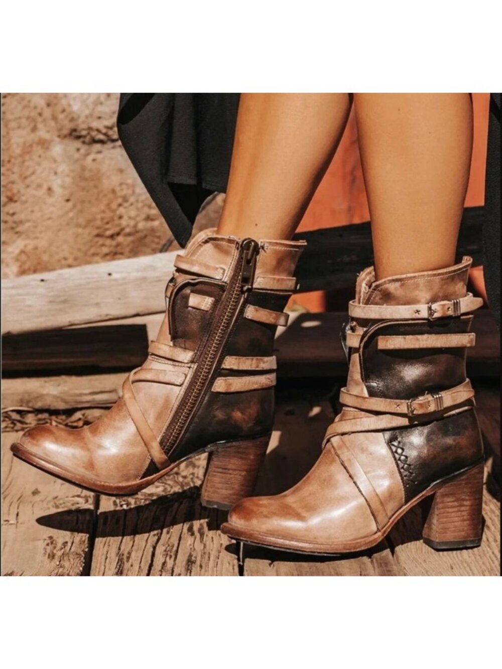 Freebird by Steven Baker Distressed Leather Boots Taupe Brown Leather Boho 8